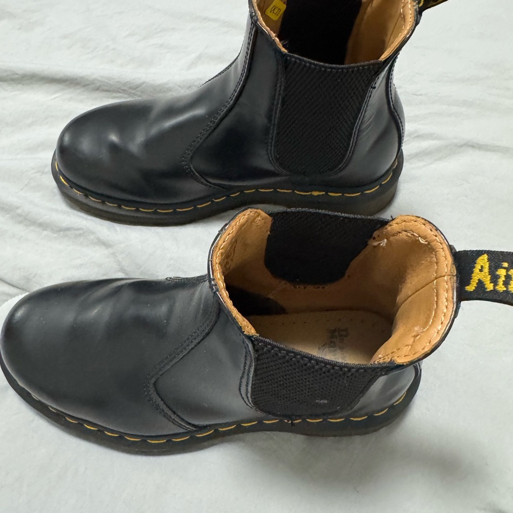 Black Leather Boots with Yellow Stitching